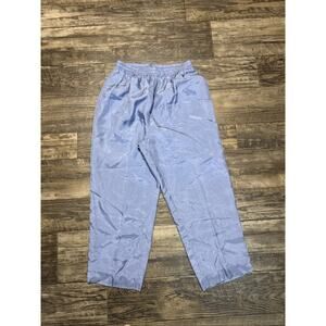 VTG Out Brook Silk Pants Women’s Pull On Blue Lounge Resort Wide Leg L Cropped